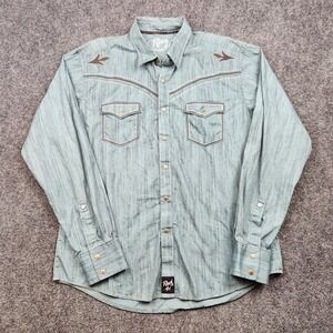 Rock 47 By Wrangler Shirt Mens XL Green Western Pearl Snap Long Sleeve Cowboy